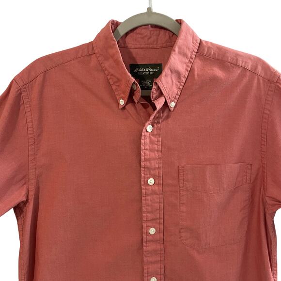 Eddie Bauer Vintage Men's Short Sleeve Casual Button Down Shirt Brick Red Size S - Picture 2 of 8